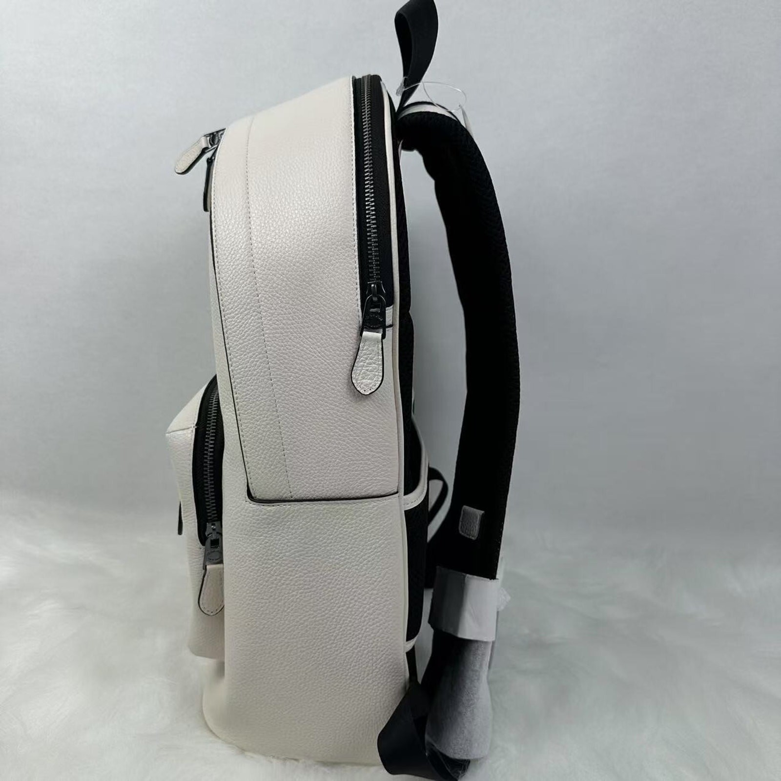 Coach West Backpack With Varsity Motif CAK14 In Leather Gunmetal/Chalk NWT