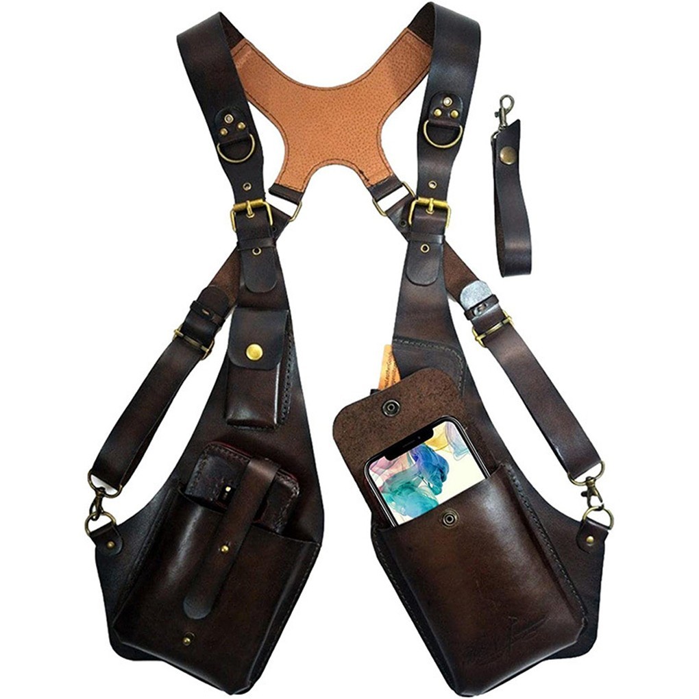 Men’s Underarm Shoulder Bag PU Leather EDC Chest Holster Phone Wallet Holder