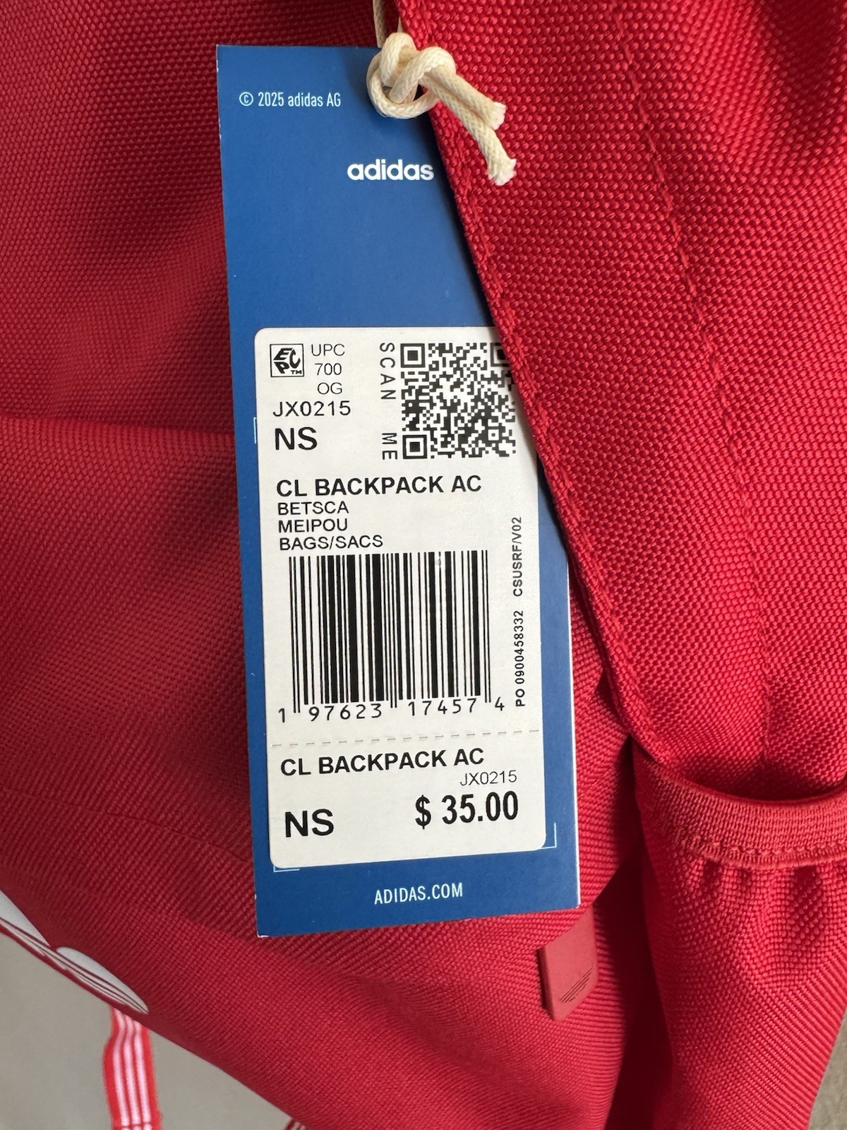 Adidas Adicolor Classic Scarlet Red Backpack Trifol Red/White NWT