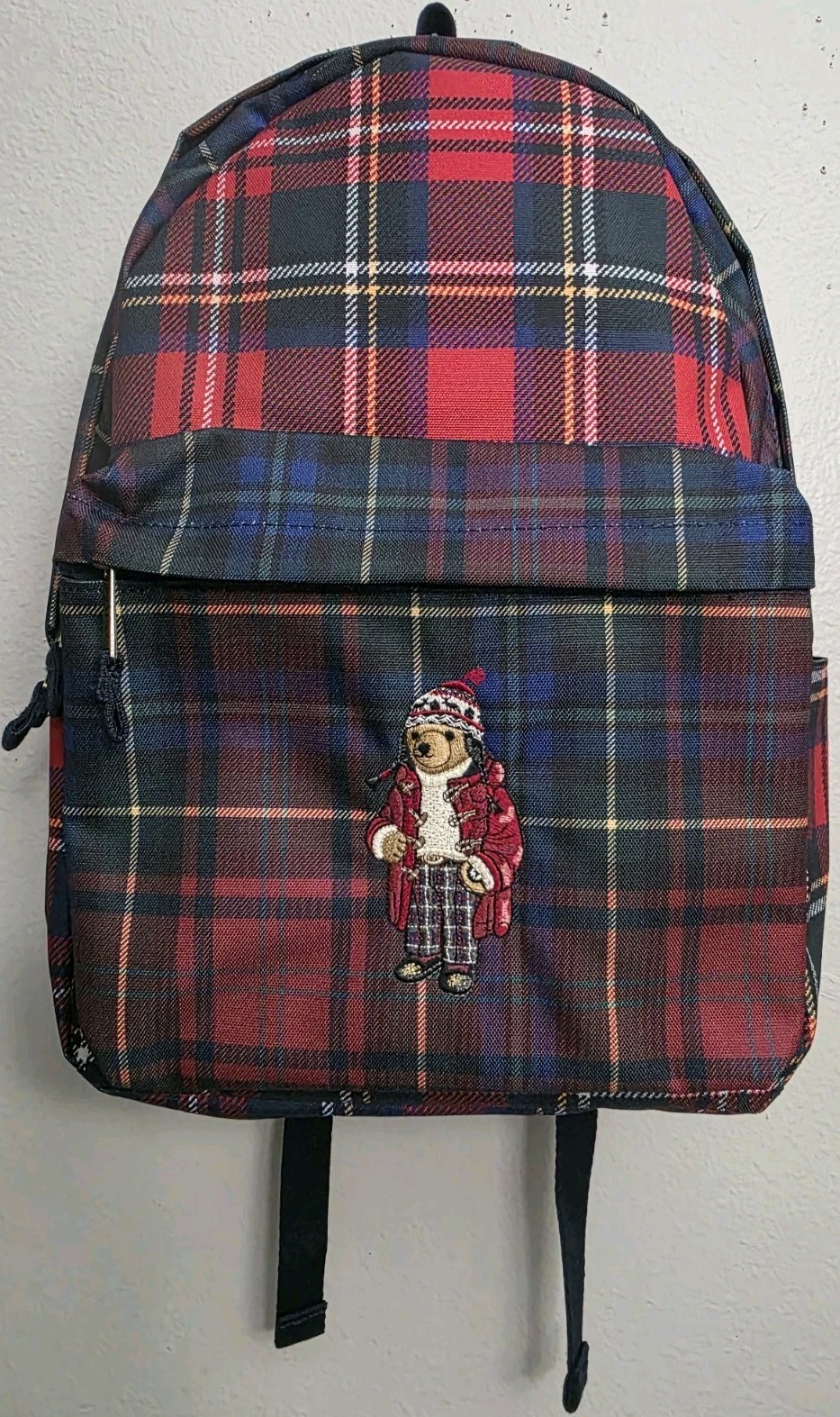 Polo Ralph Lauren Polo Bear Red Stewart Plaid Backpack Bag 9AR149-IOU New
