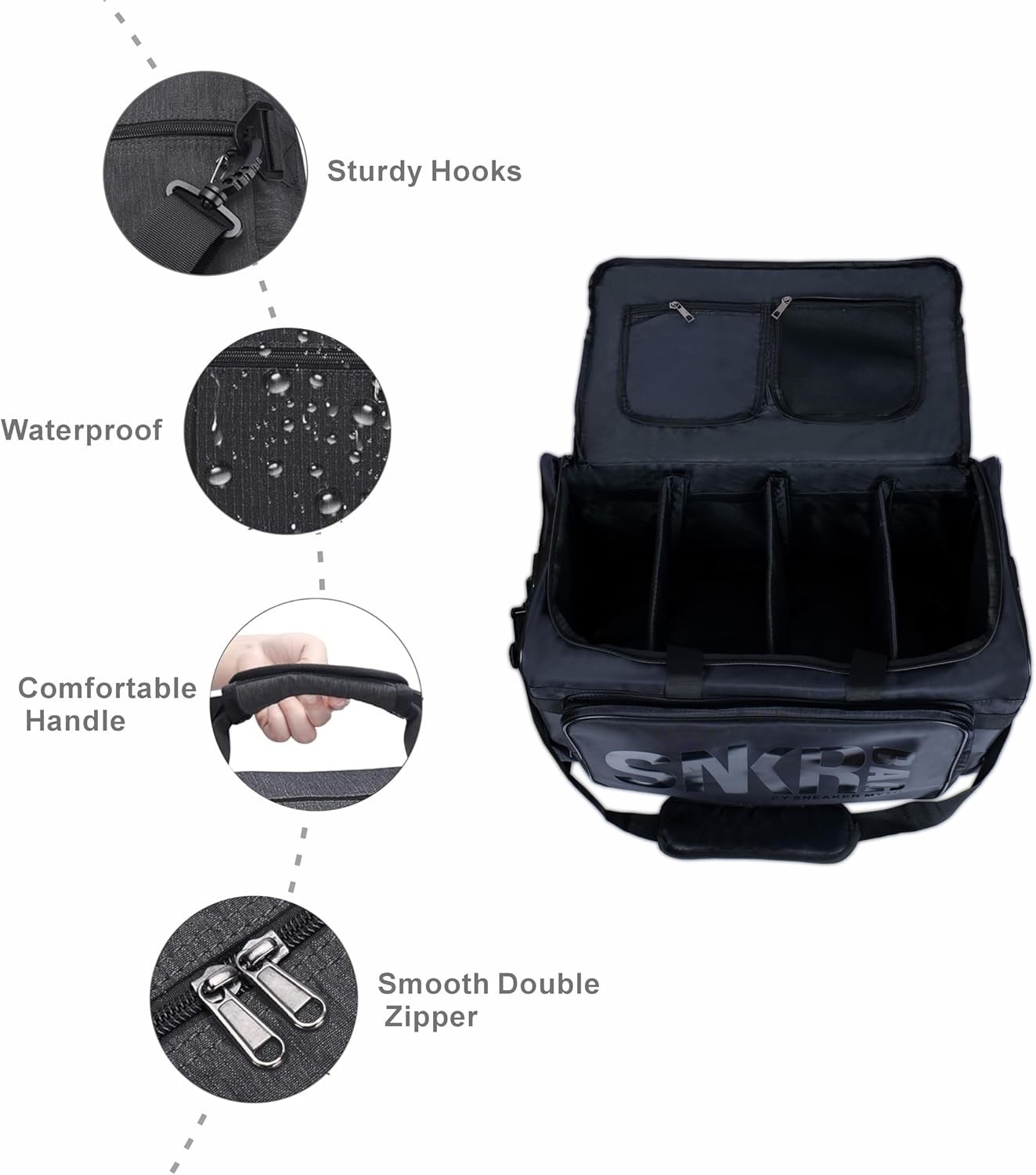 SNKR Multipurpose Black Shoe Storage Gym Travel Duffle Bag Custom Compartments