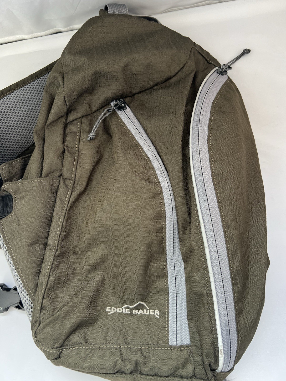 Eddie Bauer Sling Backpack Dark Gray w/Light Gray Trim Crossbody Daypack Hiking