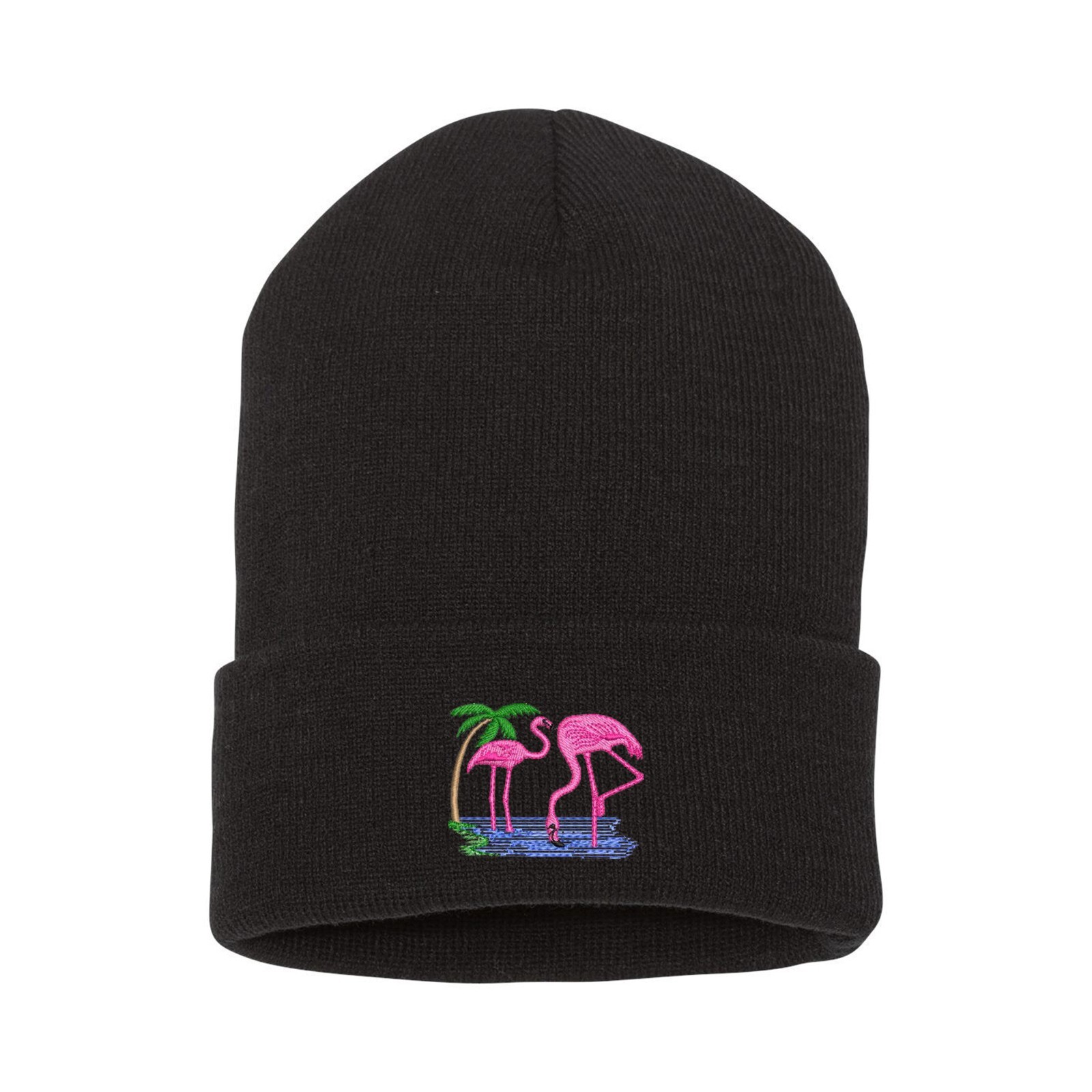 Flamingo flamingos embroidered beanie hat, custom embroidered winter beanie