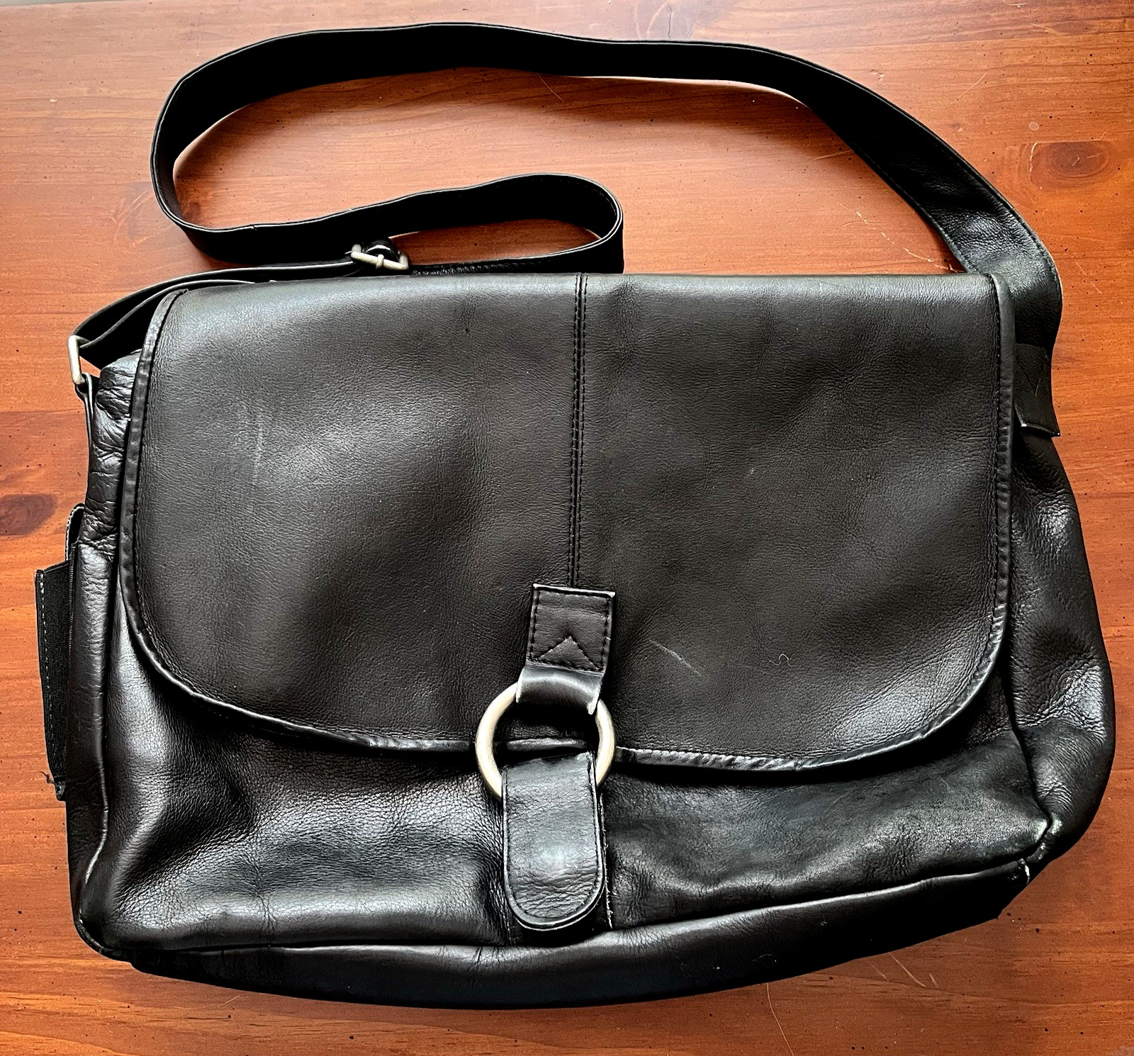Vtg Wilsons Black Leather Satchel Messenger Shoulder Bag Laptop Briefcase
