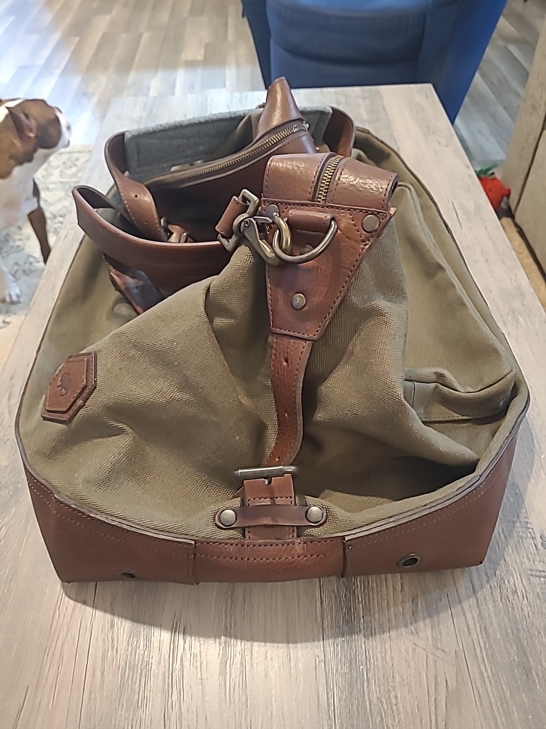 Buffalo Jackson Oversized Waxed Green Canvas & Leather Weekend Duffle Travel Bag