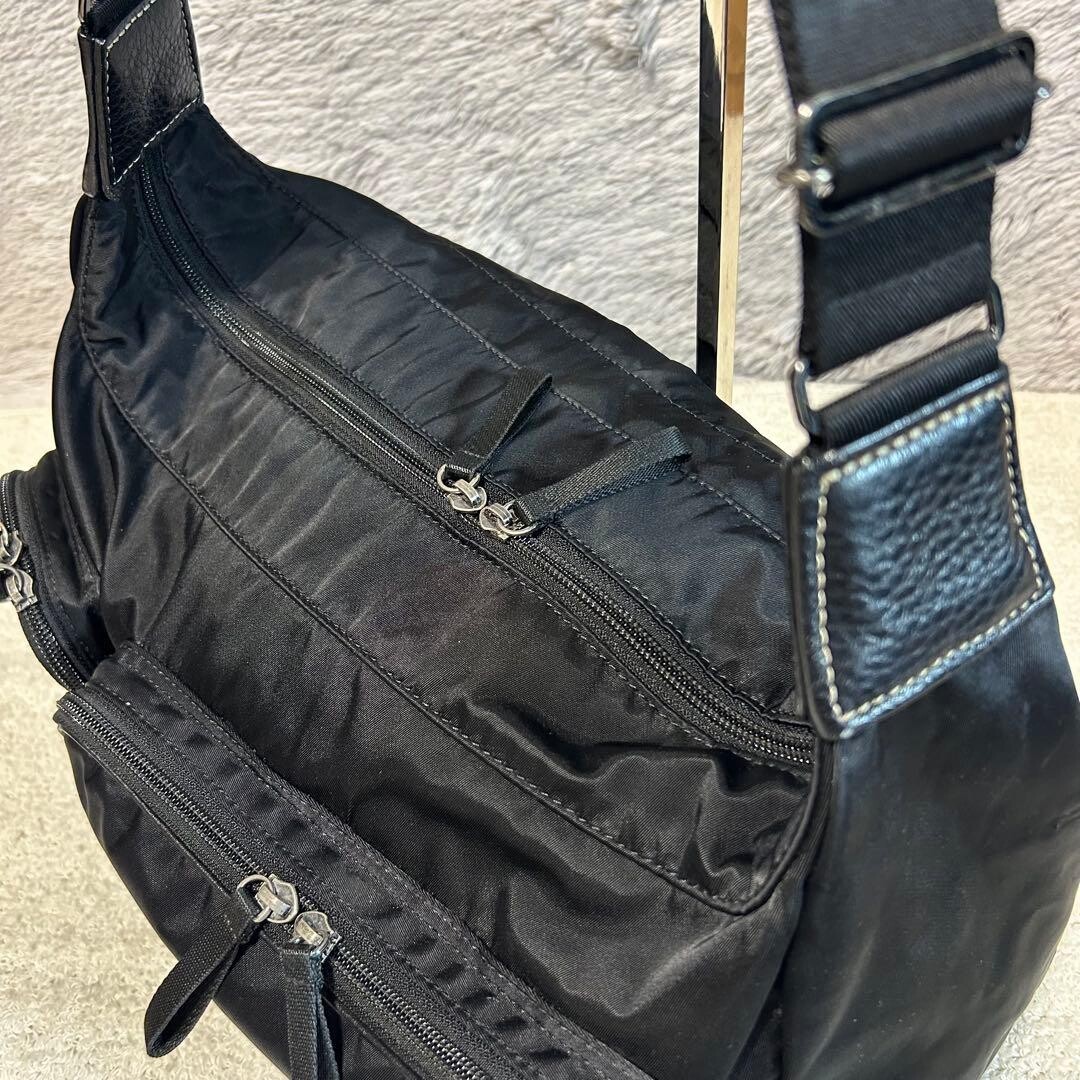 PORTER Plan Nylon Shoulder Bag Black Men Zip Woven Yoshida Kaban 35x20x14cm