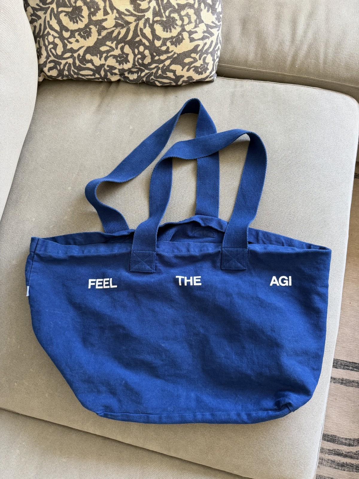 OpenAI official employee merch swag – blue Feel the AGI tote bag