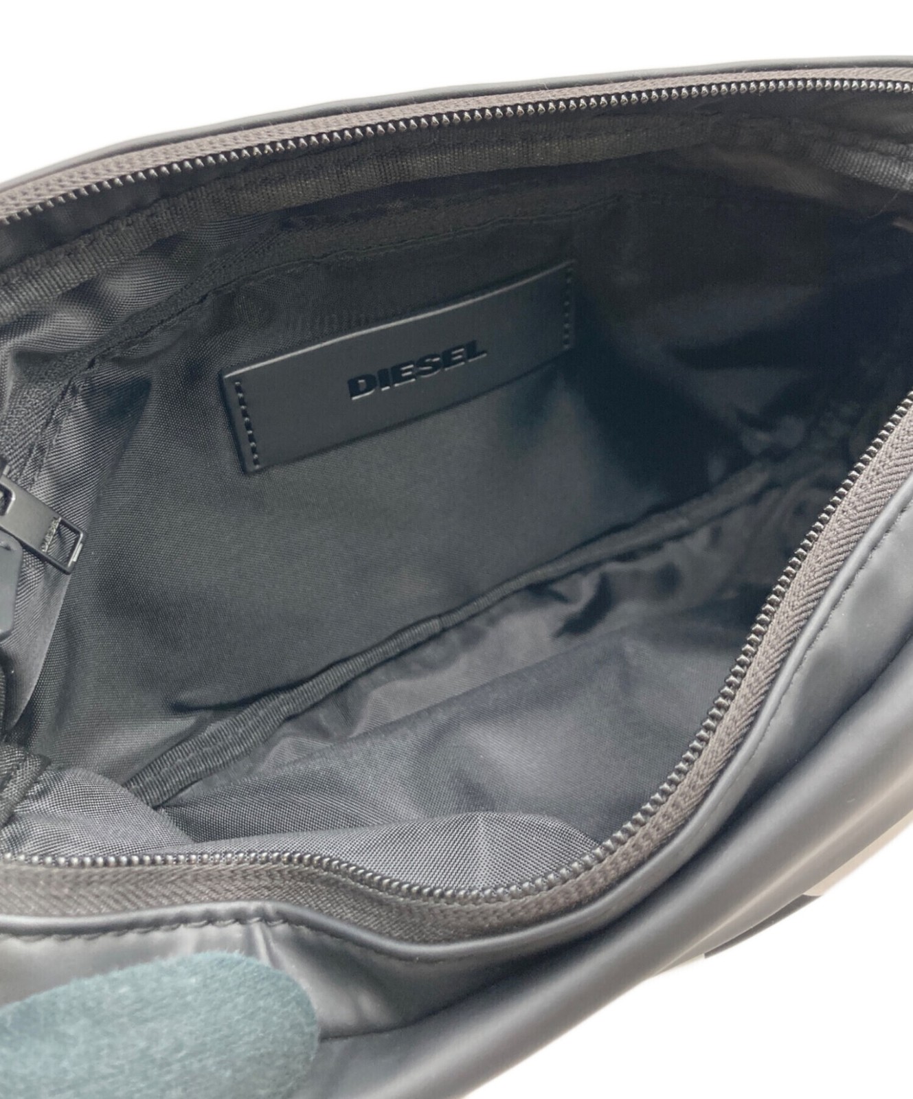 Diesel Men Black White Logo Body Bag Adjustable Strap Zip Pocket Polyurethane