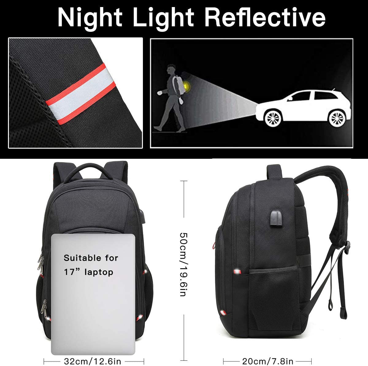 17 Inch Extra Large Laptop Bag Durable Backpack Anti-Theft Water Resistant Black