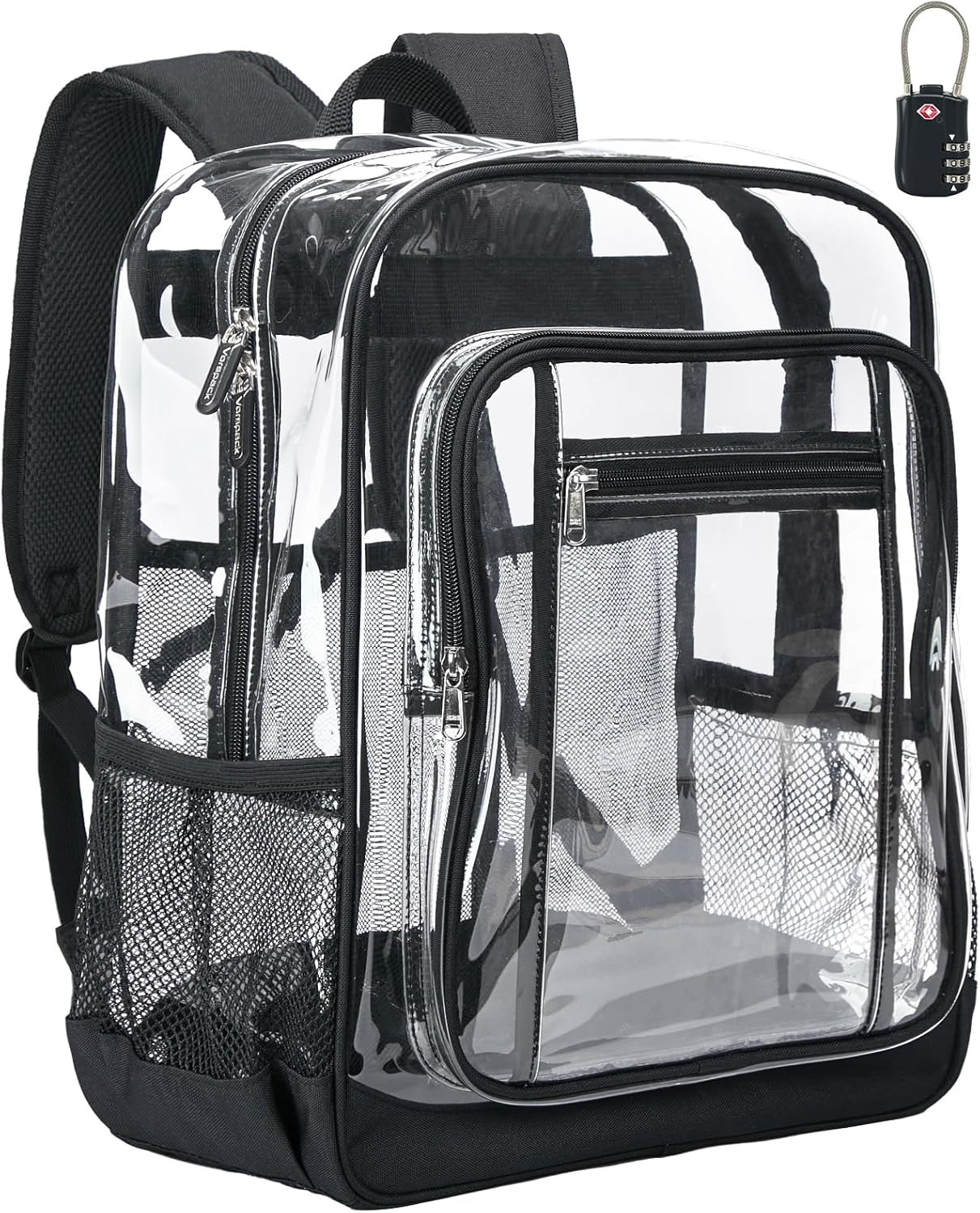 Clear Heavy Duty Backpack Extra Large Transparent Bookbag w TSA Lock Black