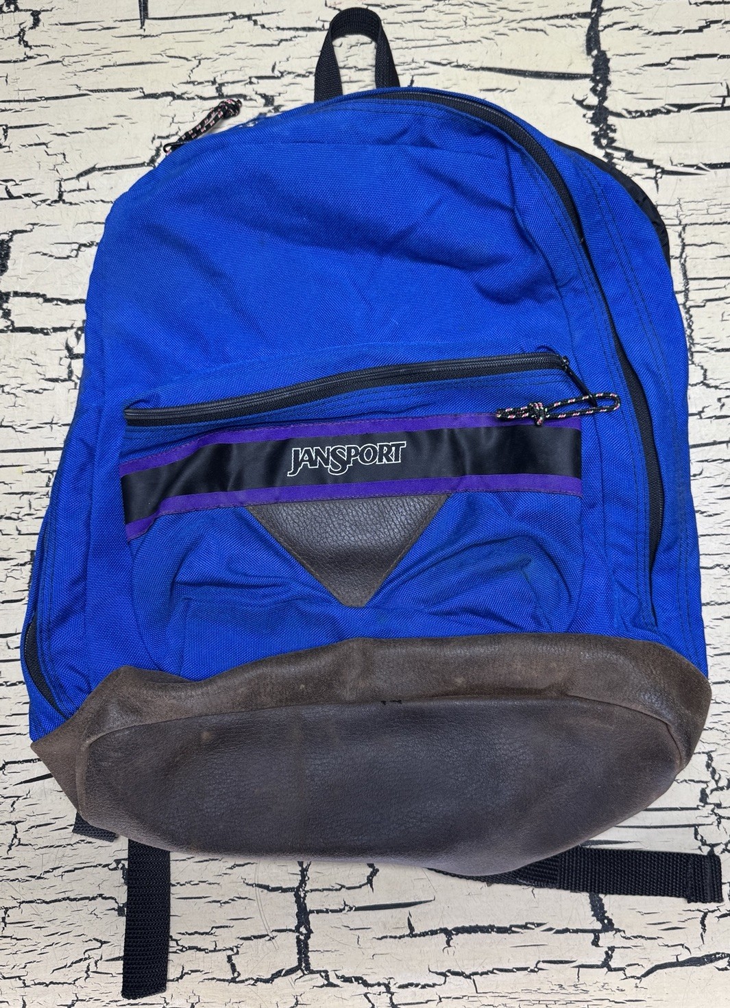 VTG JanSport Leather Bottom Backpack Blue School Bag Back Pack 90s Gorpcore Y2K