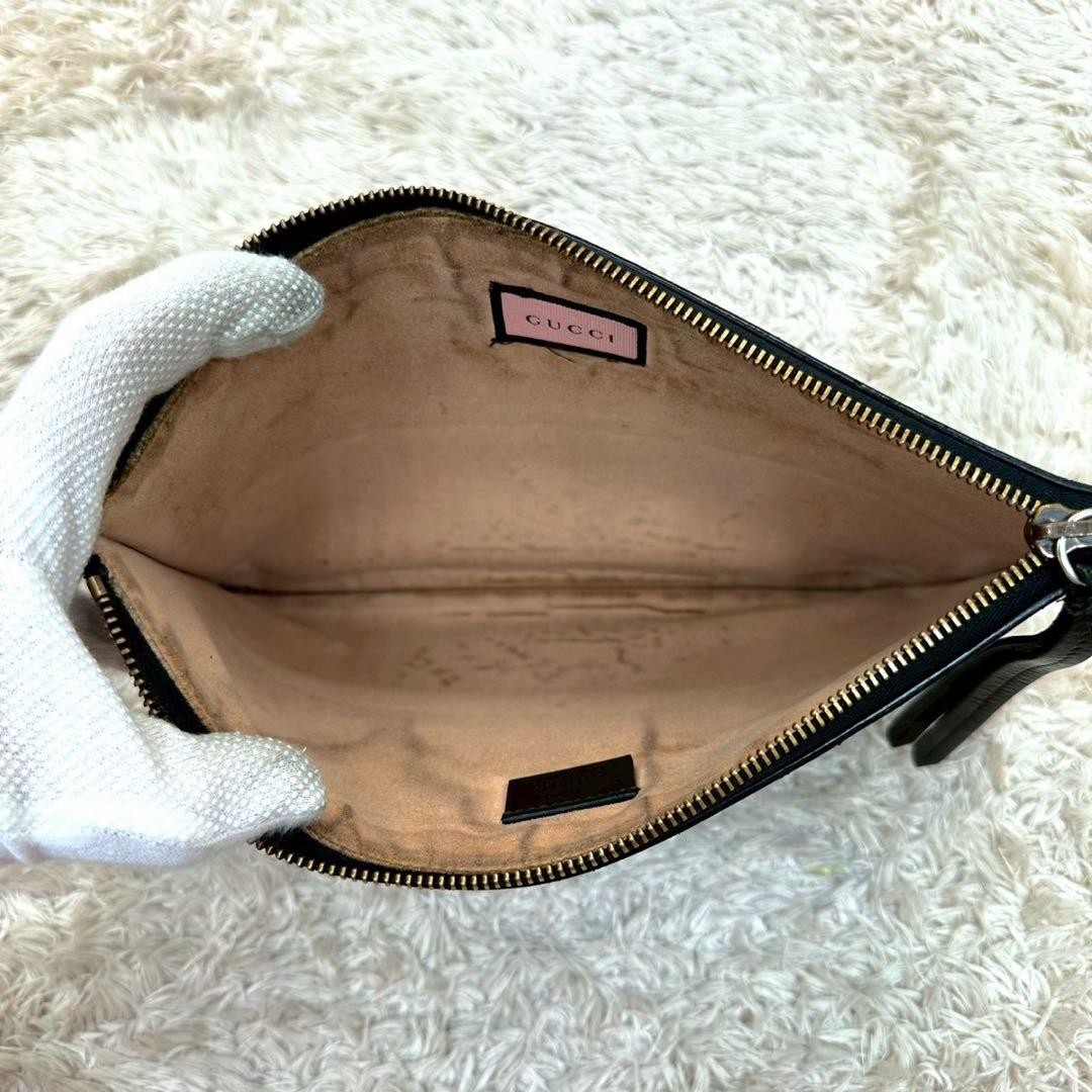 GUCCI Ghost Clutch Bag Leather Black Blue Men Women Authentic 20x29cm