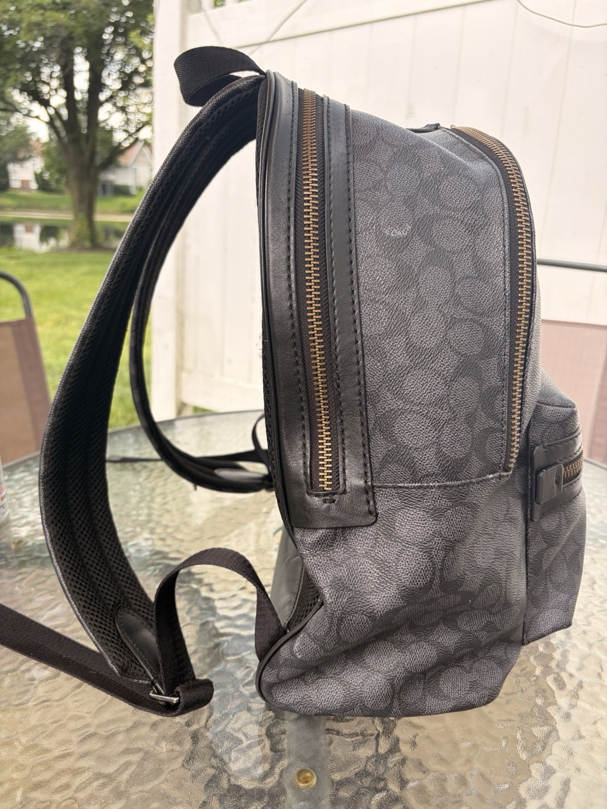 Coach Academy Backpack Charcoal Gray Signature Canvas Men’s Bag Good Condition