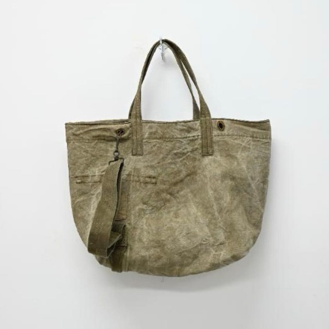 50s French Army Extra Thick Linen Duffle Beige Canvas Vintage Japan Used