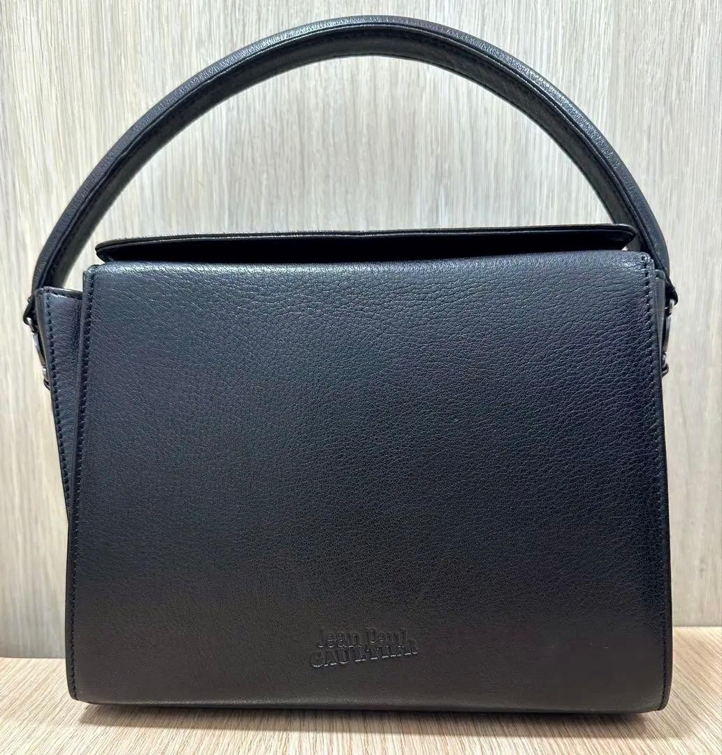 Jean Paul Gaultier Rectangle Handbag Black Magnetic Flap Womens From Japan