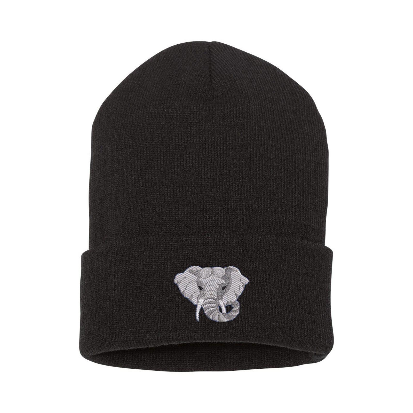 Wildlife Elephant face embroidered beanie hat, custom embroidery winter beanie