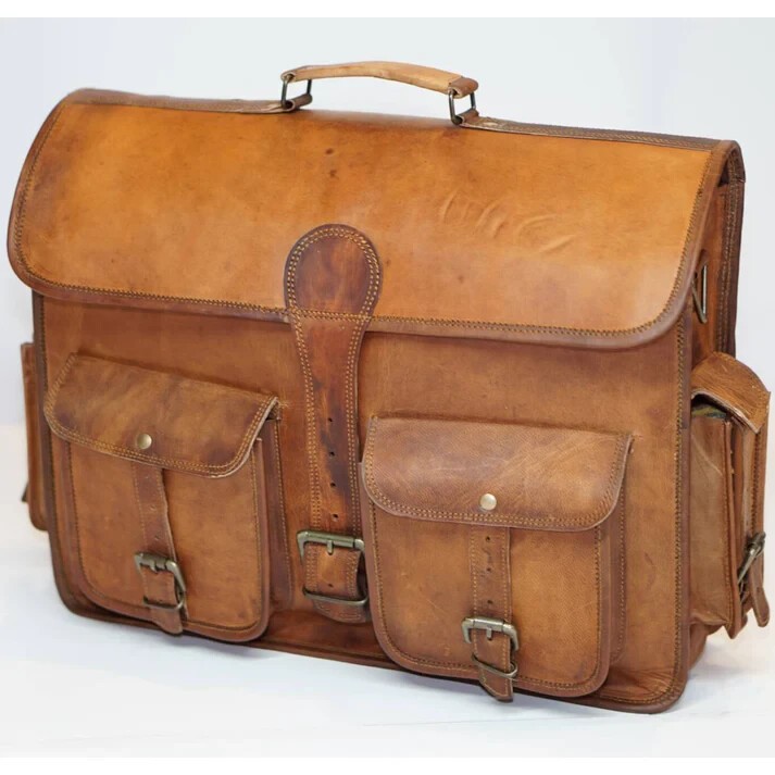 Leather Messenger Casual Brown 16″ Briefcase Laptop Bag- Handmade World