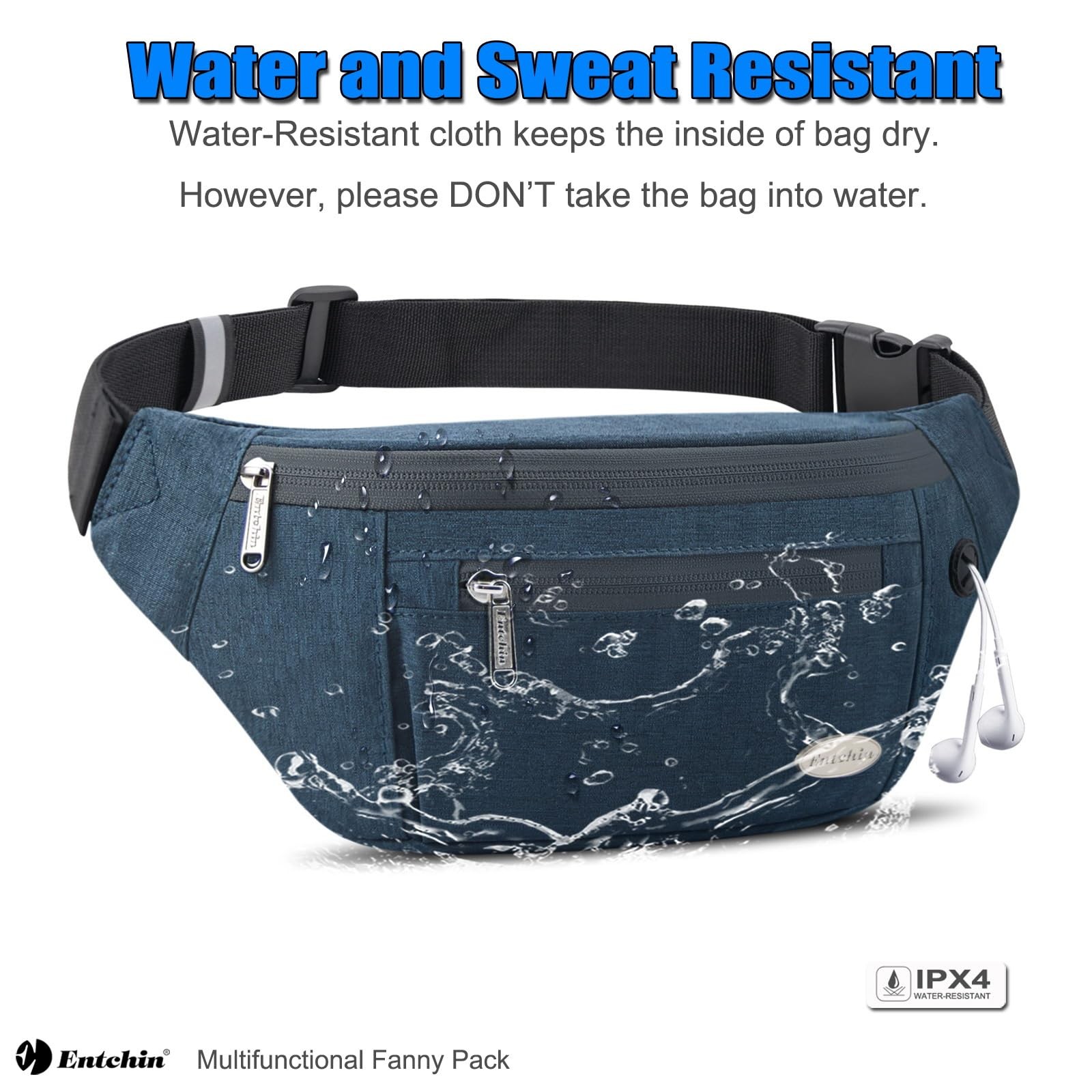 Fanny Pack For Men Women 4-Zipper Pockets Adjustable Waist Bag Travel