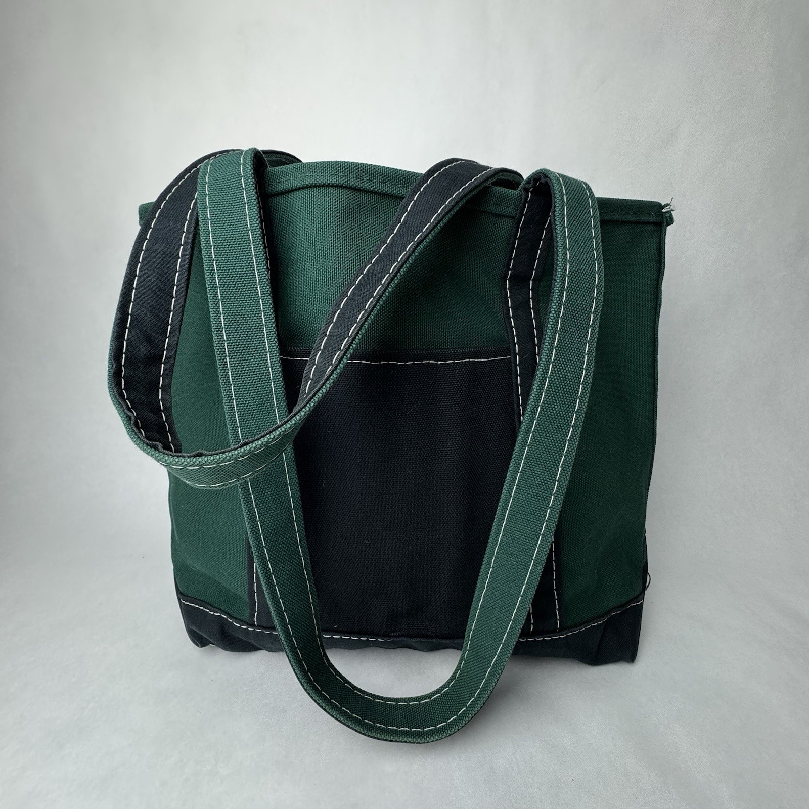 L.L. Bean Boat & Tote Two-Tone Bag Green And Navy Blue Made in USA 16”x5”x12”