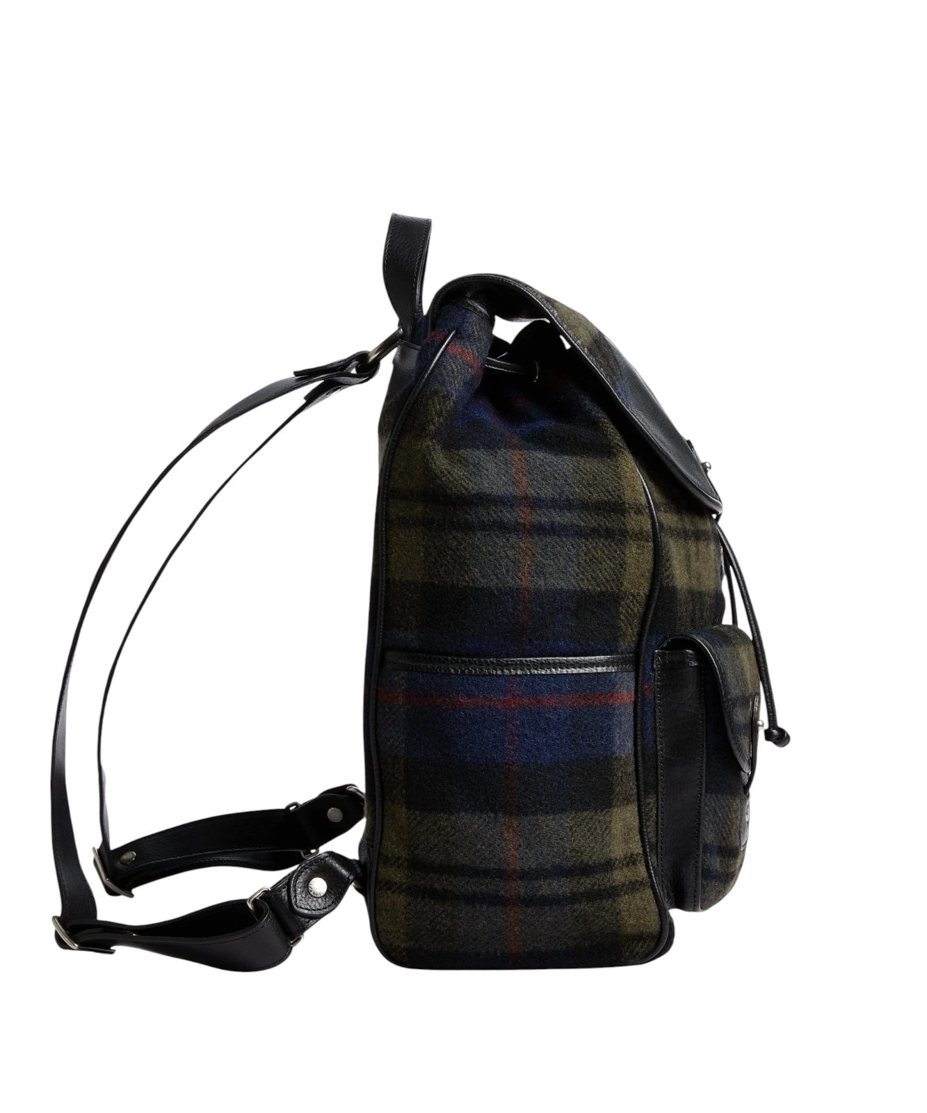 Men’s Ghurka Navy Plaid Wool Black Leather Blazer No. 278 Backpack New $1495