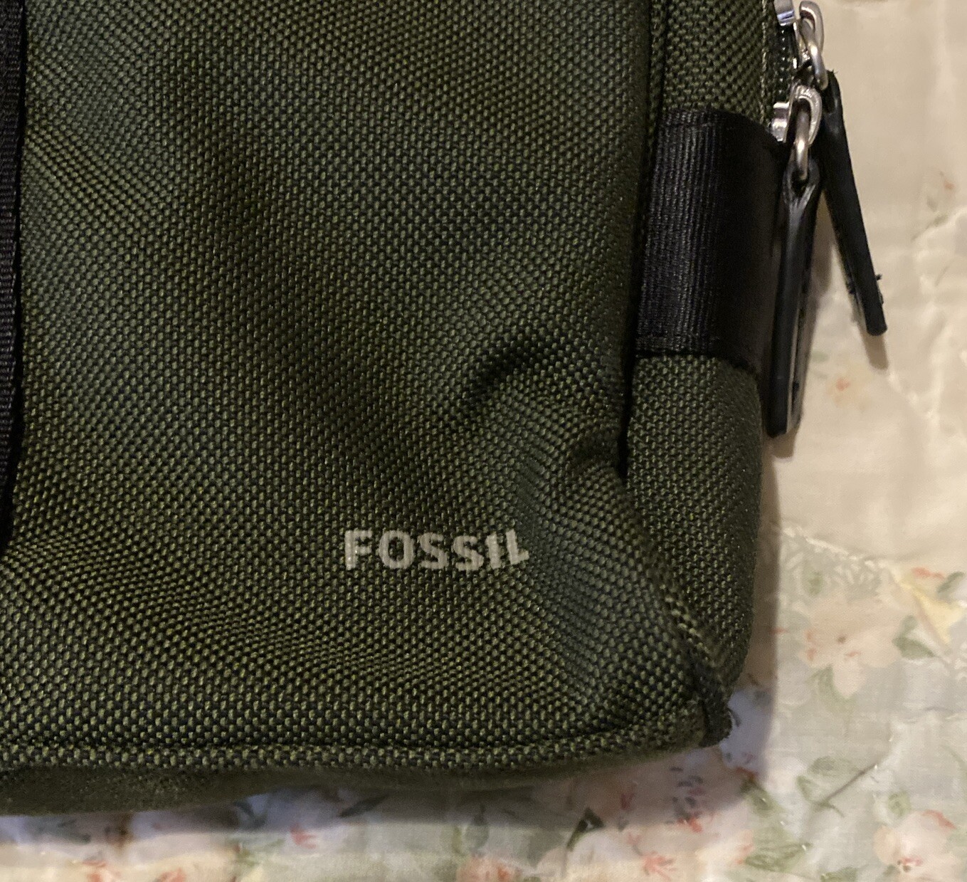 FOSSIL Mercer Army Green Zip Top Work Bag Briefcase Double Handles FLAWS READ