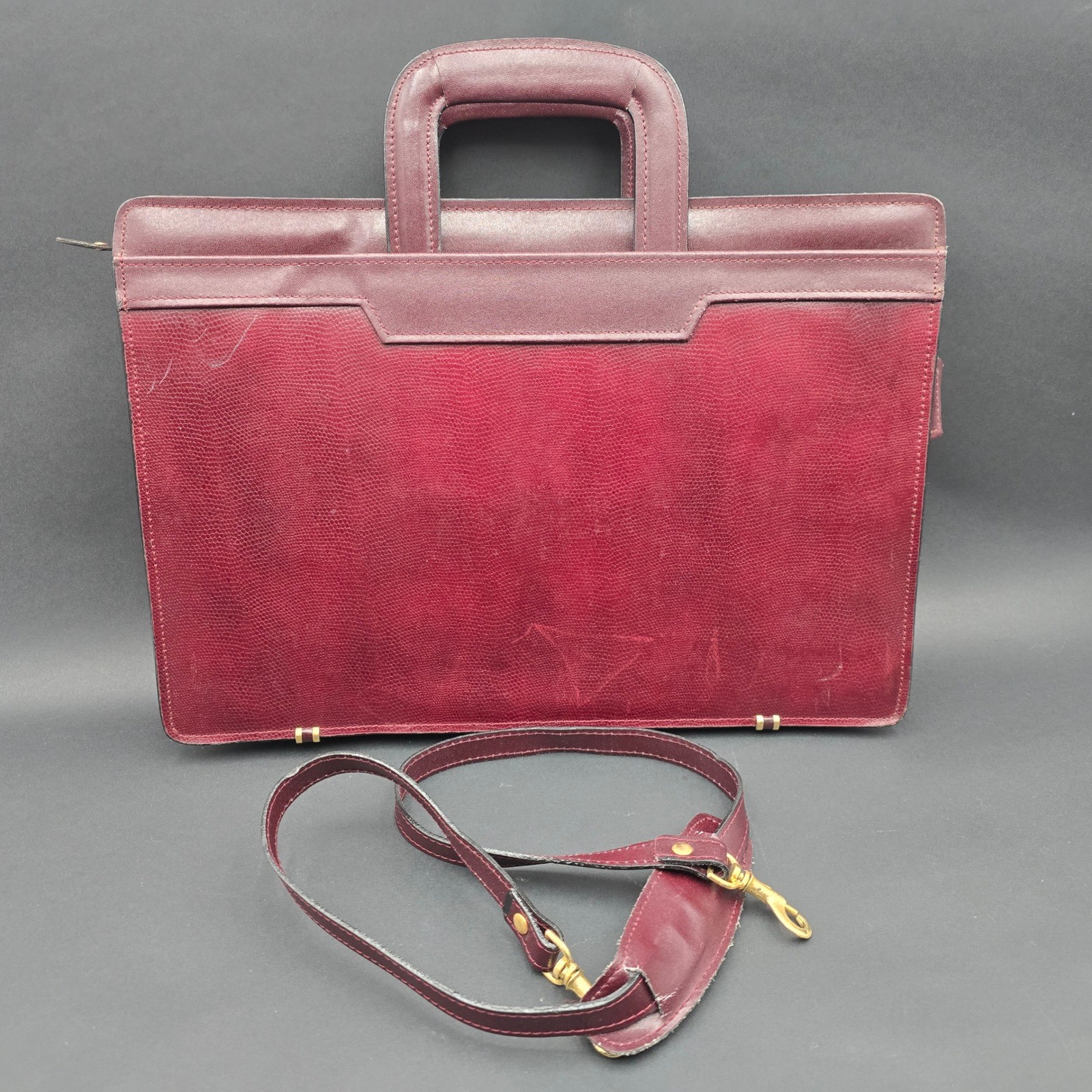 Stelco Vintage Burgundy Genuine Deep Buff Leather Briefcase Attache Bag Mens