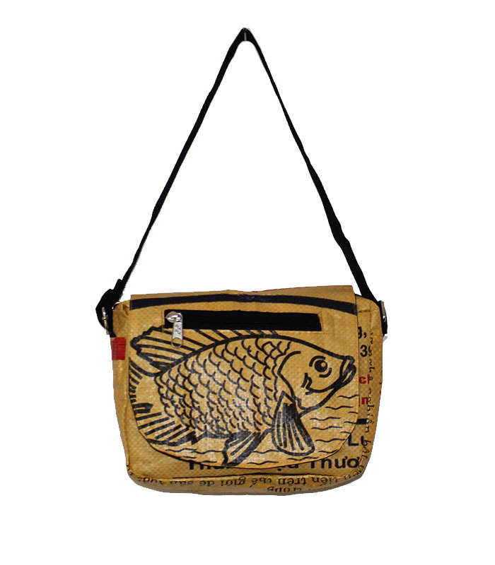 Recycled Fish Feed Shoulder Bag Handmade in Cambodia Fair Trade