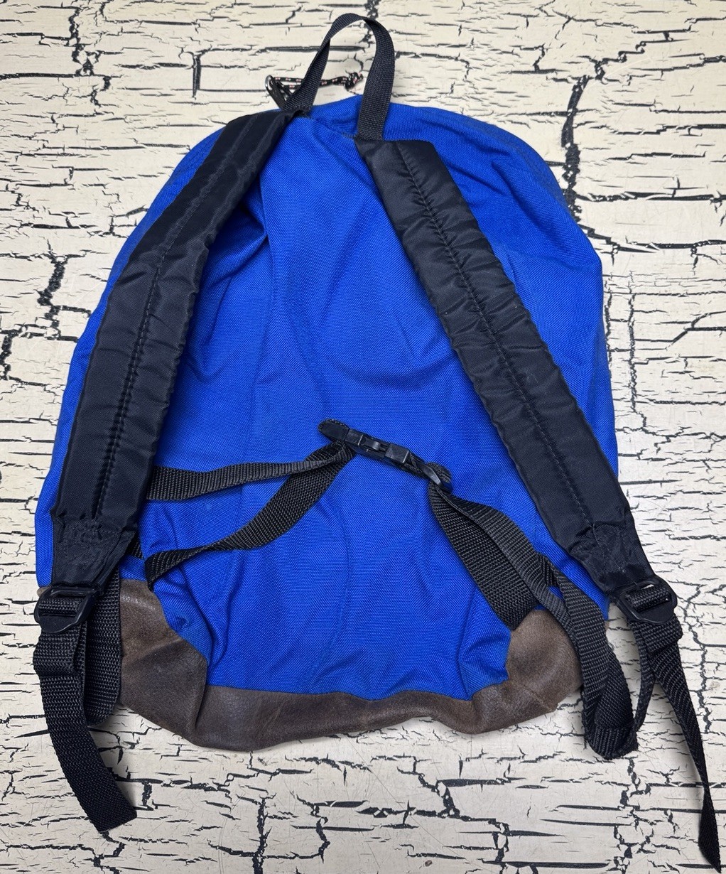 VTG JanSport Leather Bottom Backpack Blue School Bag Back Pack 90s Gorpcore Y2K