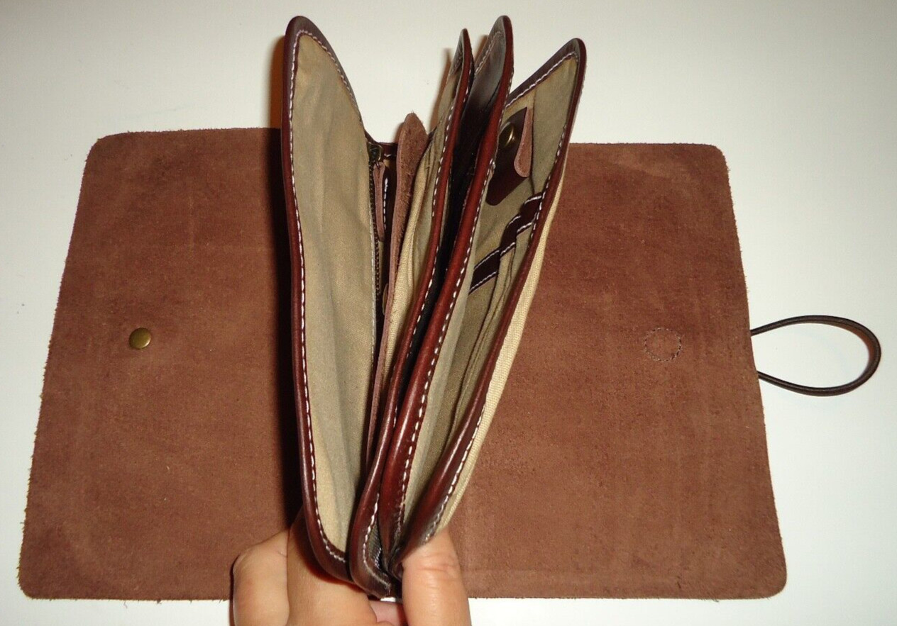 LINSHI TASKS Men’s Brown Leather Button Clutch Bag Size-8.5x6x2 in