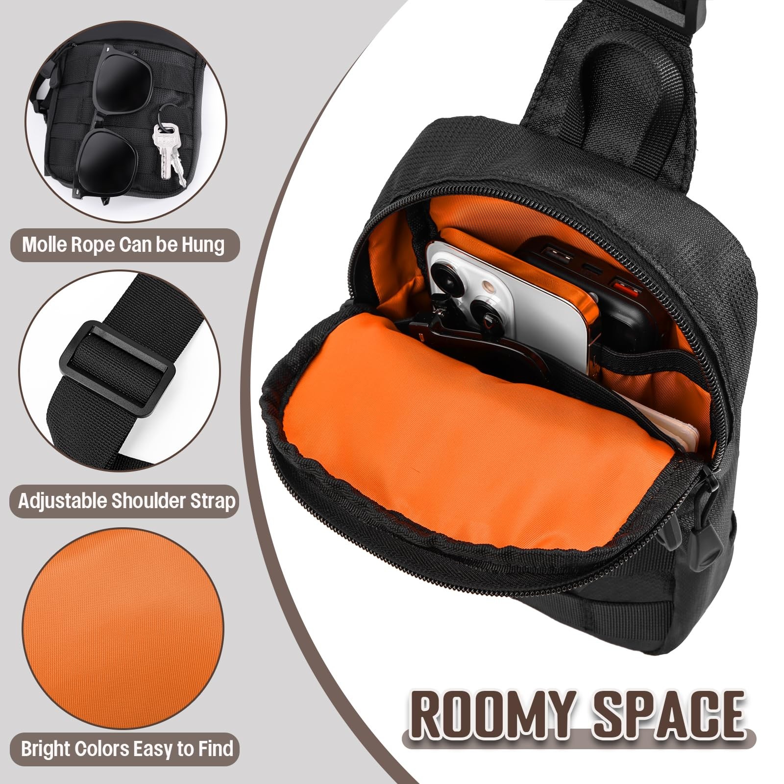DEYACE Small Sling Bag for Men, Tactical 5.9″L x 1.2″W x 8.7″H, Black