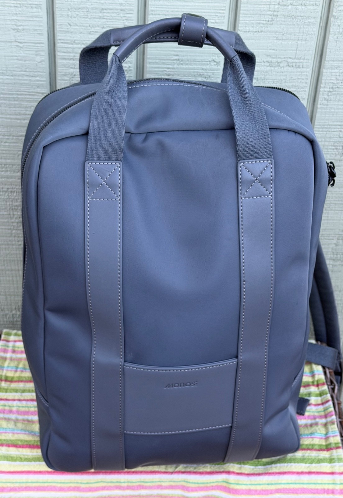 Monos Metro Backpack Dover Grey Nylon Vegan Leather Trim Travel Rucksack