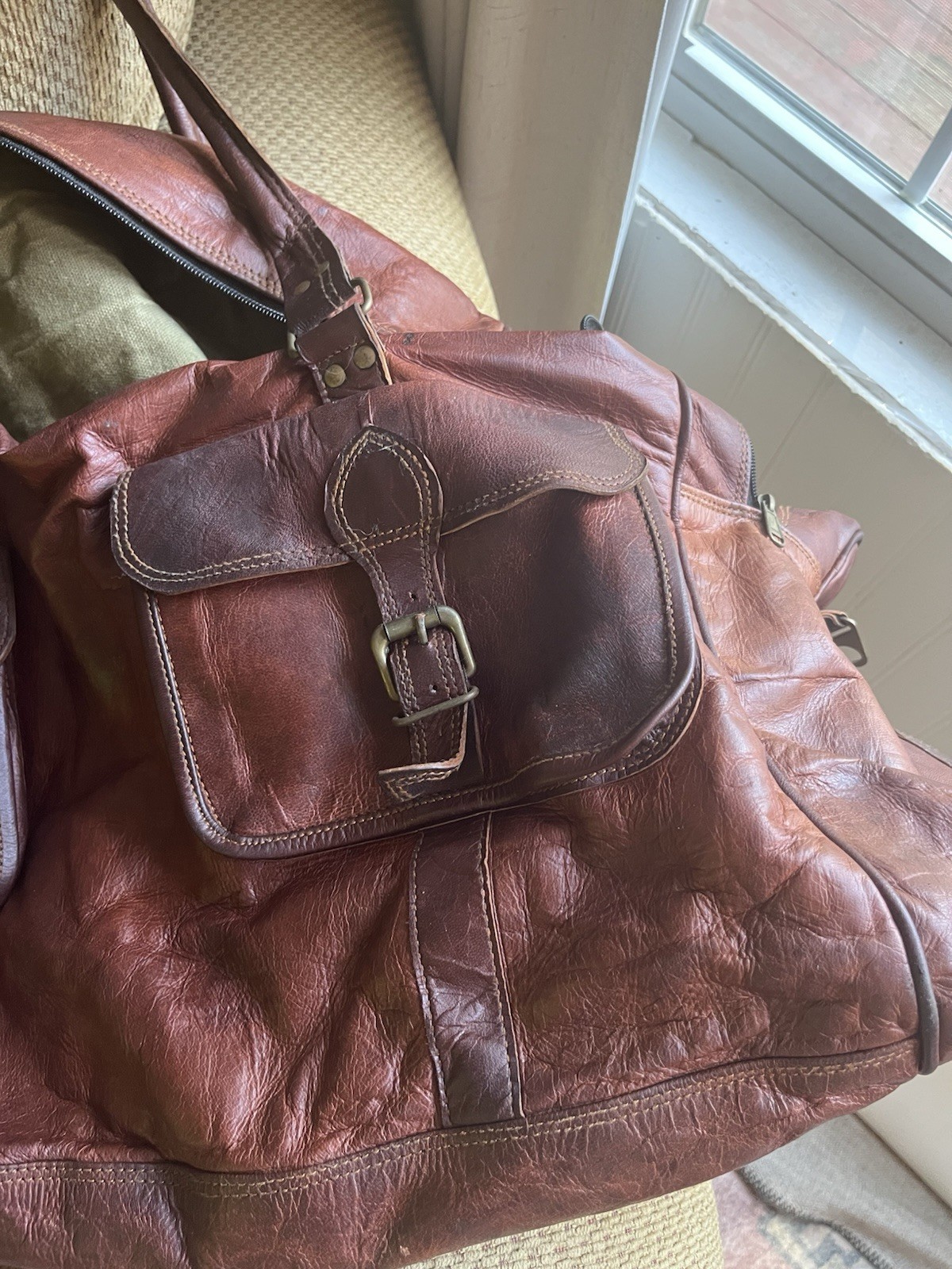 30″Men’s Genuine Leather luggage gym weekend overnight duffle large vintage bag