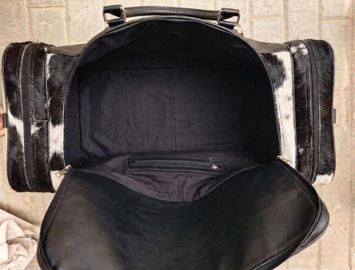 Genuine Cowhide Hair on Leather Duffle Bag | Weekender Overnight Travel/Gym Bag