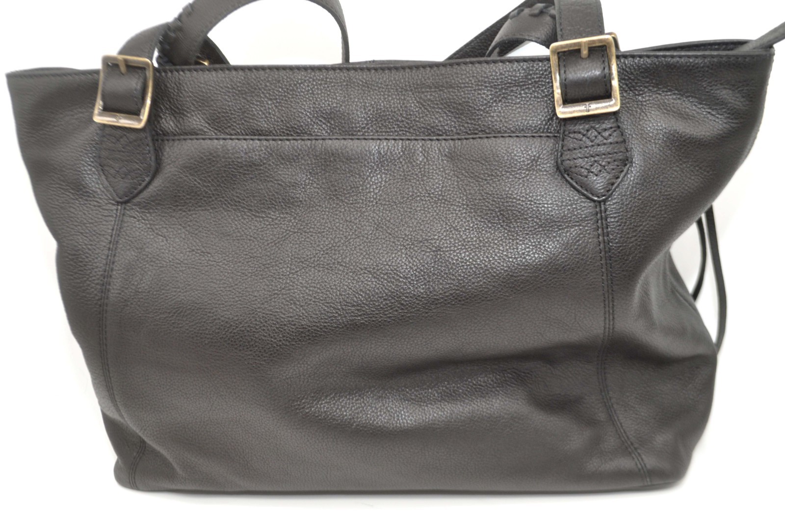 FRYE Caelan Black Pebbled Soft Leather Shoulder Buckle Top Zip Tote Bag NEW $298