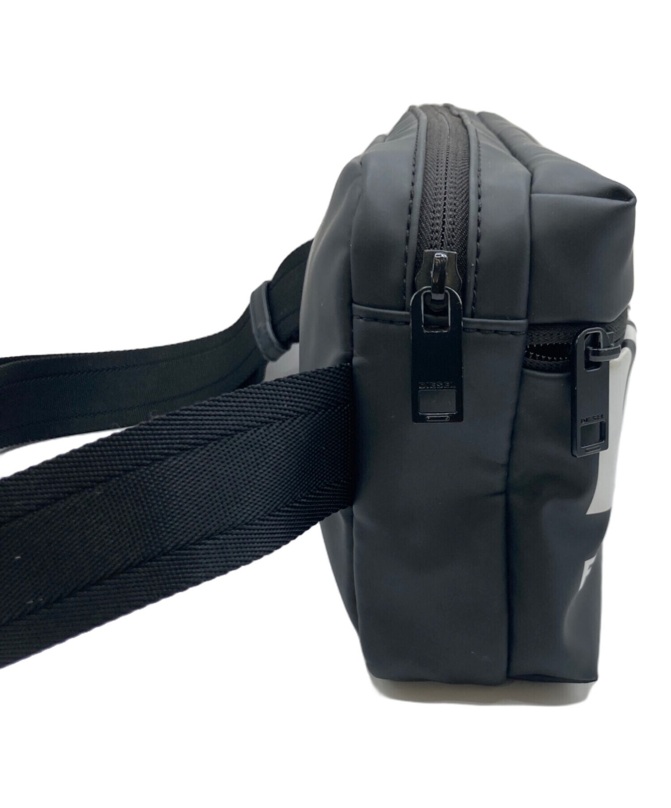 Diesel Men Black White Logo Body Bag Adjustable Strap Zip Pocket Polyurethane