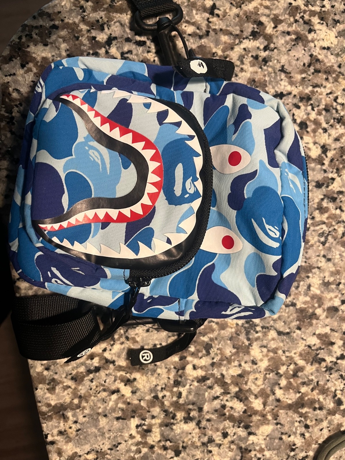 A Bathing Ape Blue Camo Shark Crossbody Bag Men Zip Casual Designer