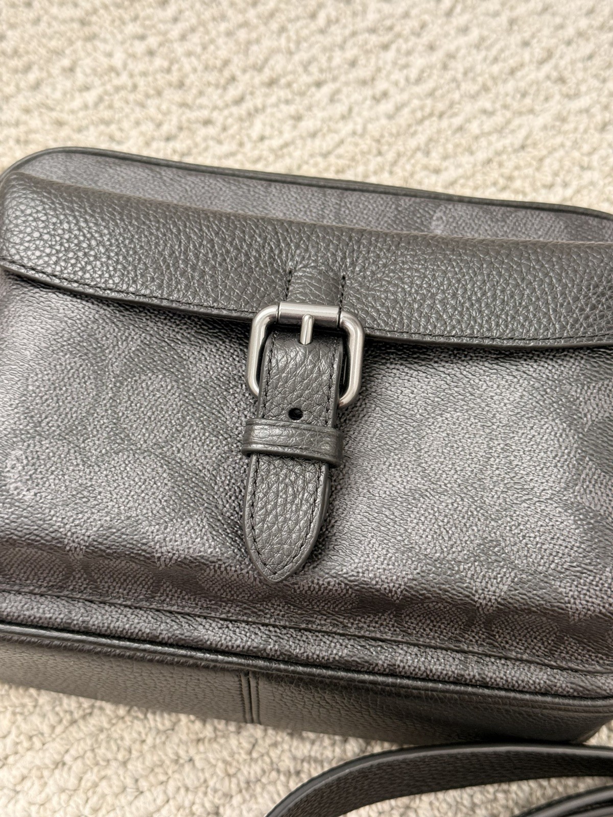 NWT 🖤 COACH MEN’S CW217 Warner Crossbody Bag In Signature Canvas Charcoal/Black