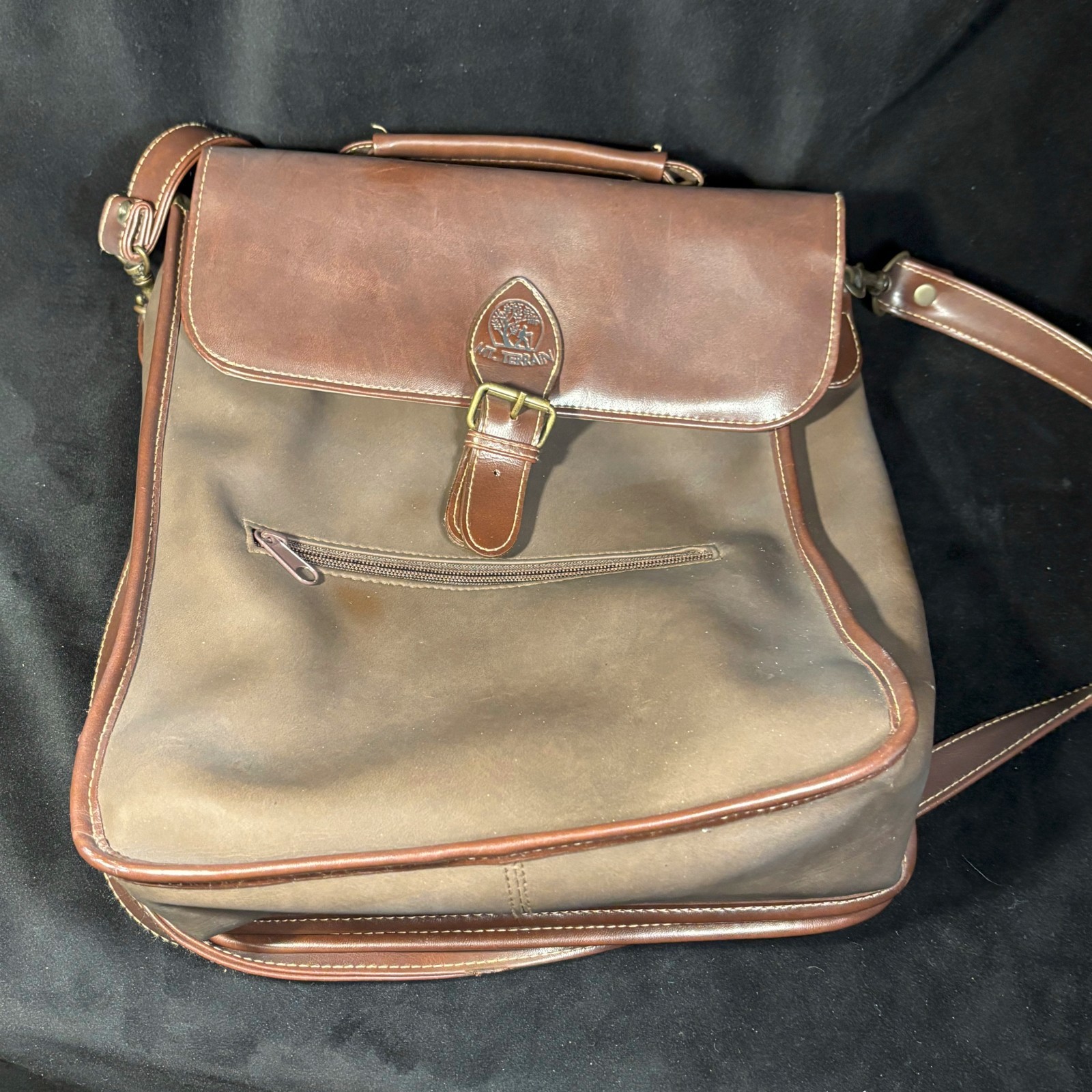 Vintage Jackson Mt Terrain Satchel Messenger Bag Brown Faux Leather Folder
