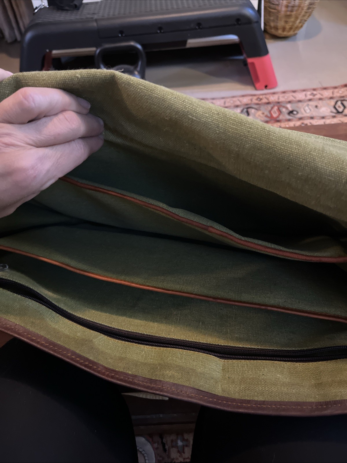 Large Leather Linen Lined Messenger Bag Laptop Brief Case Shoulder Bag Brown