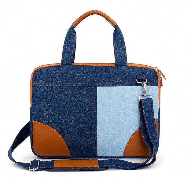 Classic Denim Messenger Laptop Bag, Multicolor, Zipper Closure Formal Style