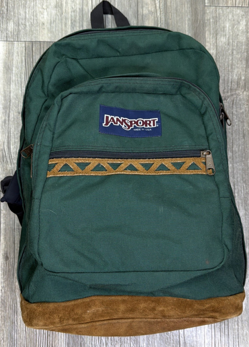 Vtg Jansport Suede Leather Bottom Backpack Green Classic USA 90s