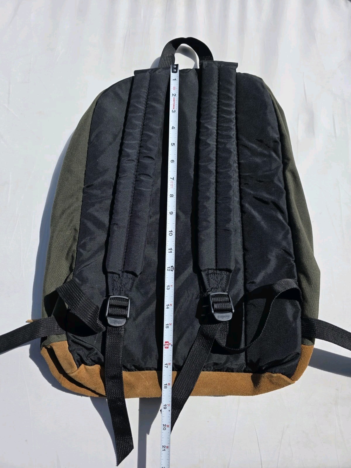 Jansport Suede Leather Bottom Backpack Green Classic School Hiking