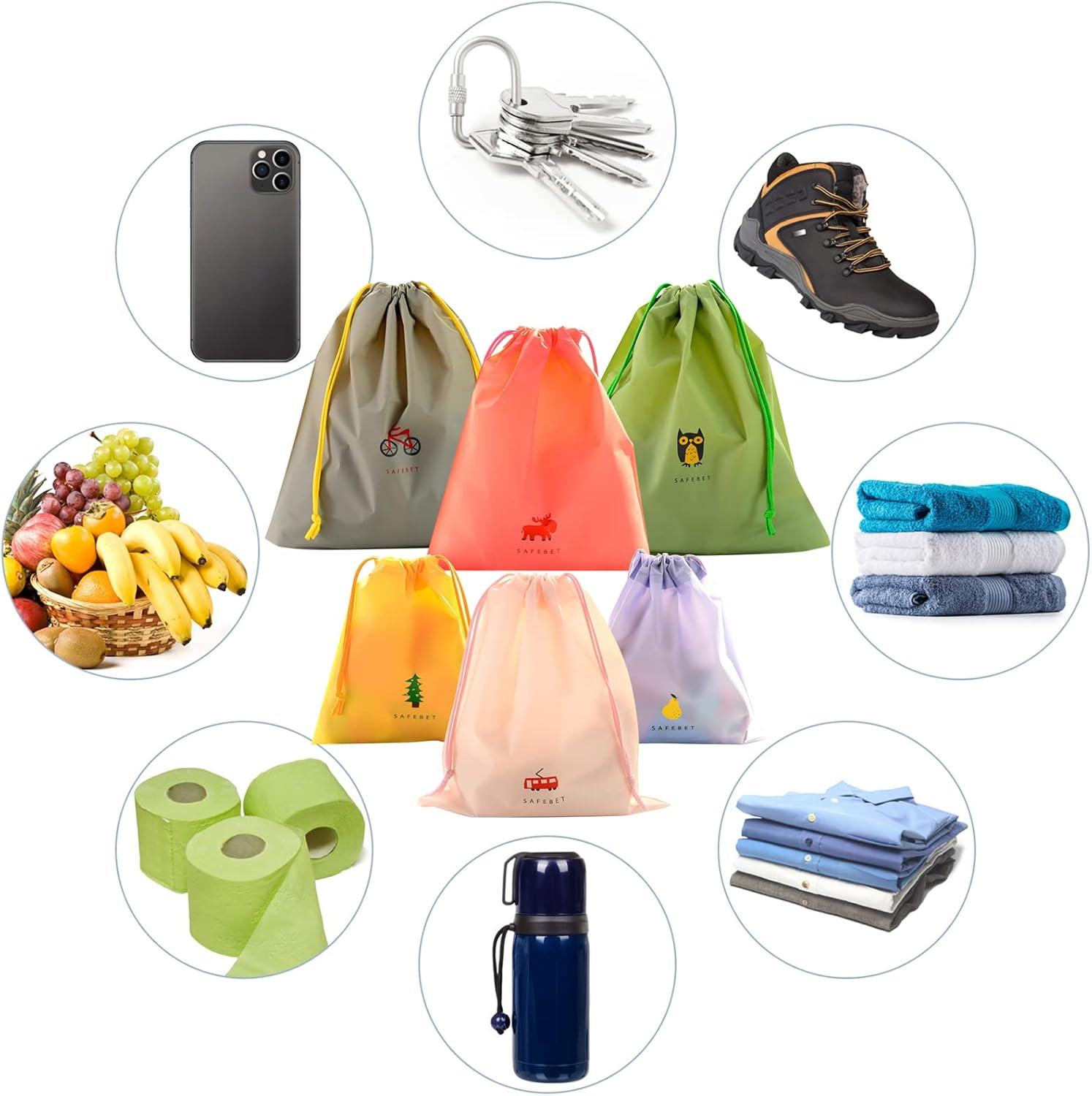 6 PCS Waterproof Drawstring Bag, 3 Sizes Storage Bag for Swimming, Gym, Pool and