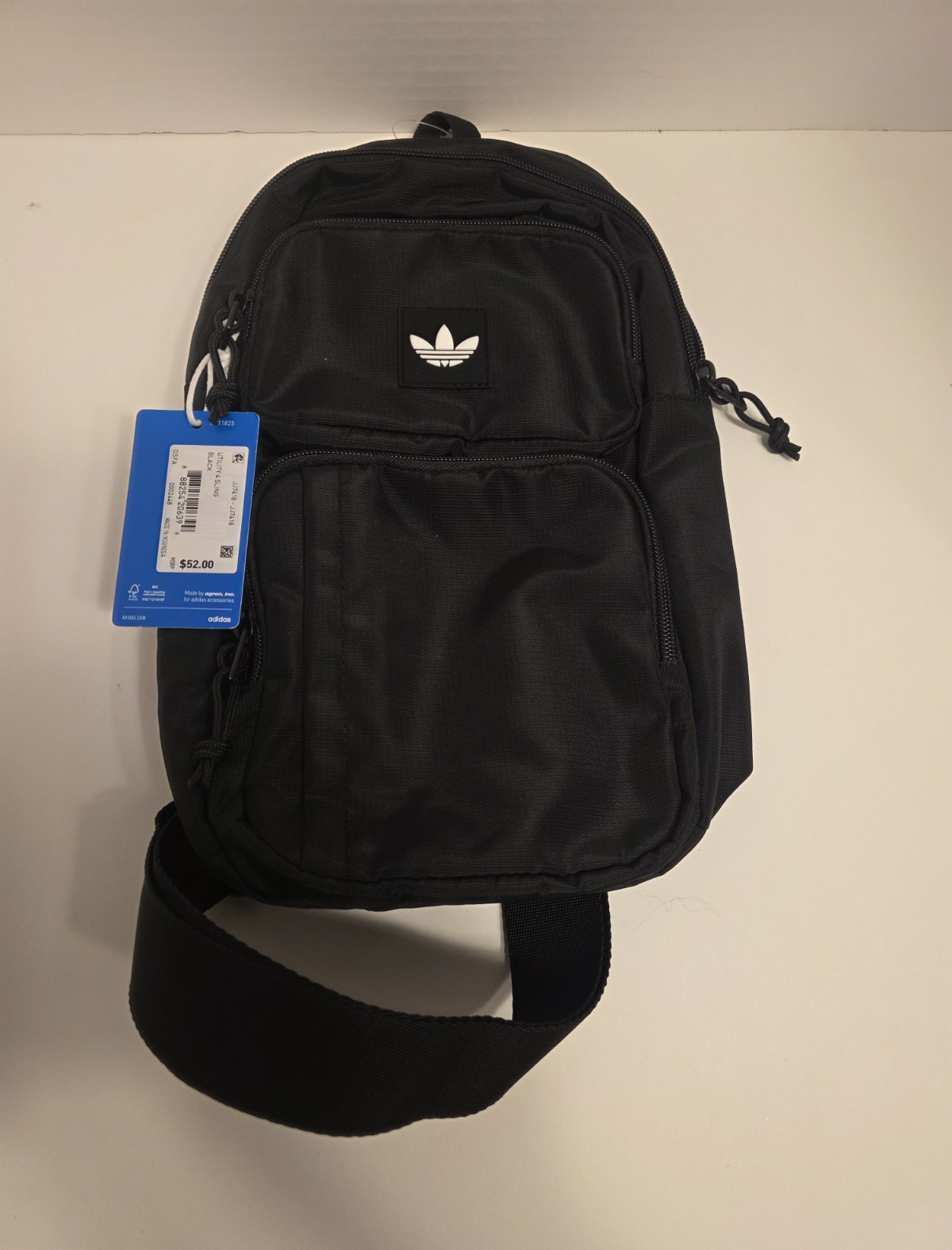Adidas Originals Black Sling Crossbody Bag Trefoil Logo Zip, Adjustable Strap