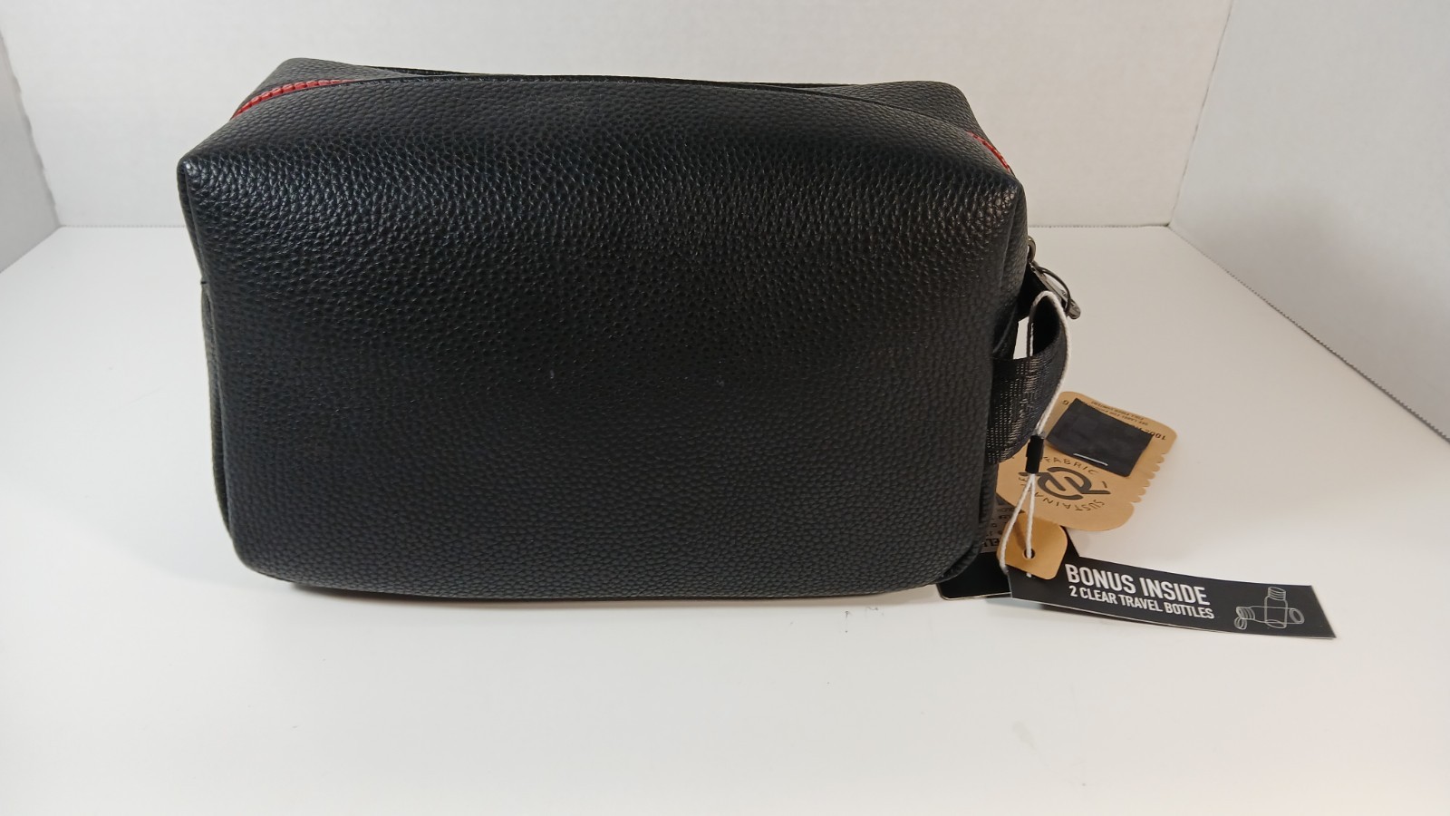 True Religion Men’s Solid Black/Red Zip Tote Travel Toiletry Bag New w/ Tags