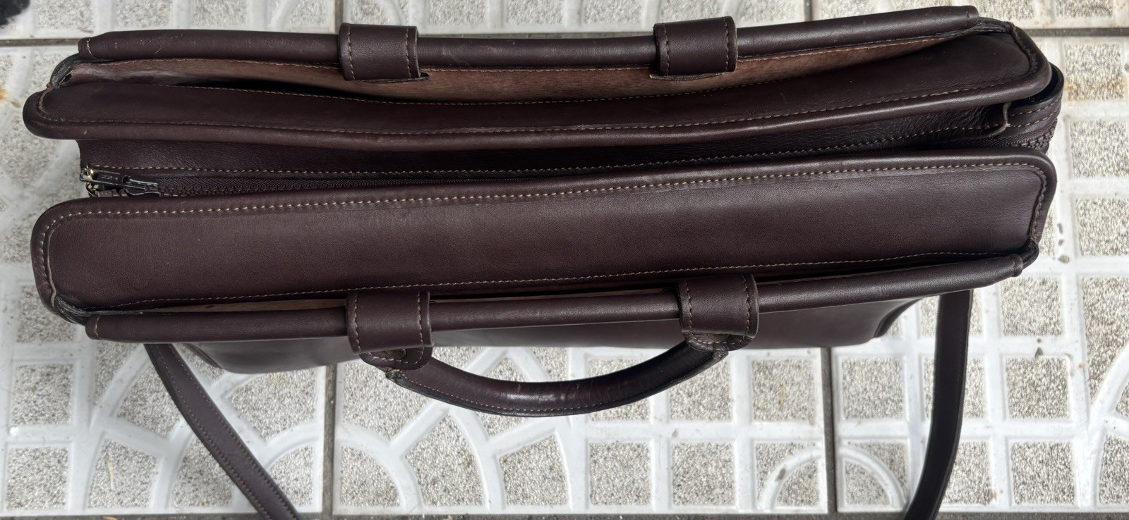 VTG Jack Georges Dark Brown Leather Executive Briefcase with Shoulder Strap RARE