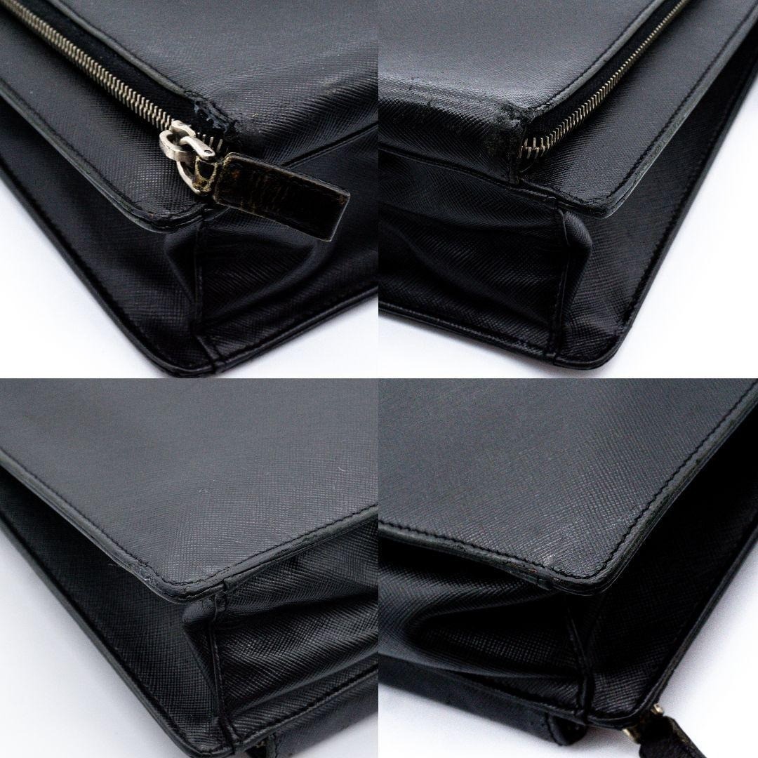 PRADA Saffiano Leather Briefcase Black Business Bag Organizer Silver Hardware