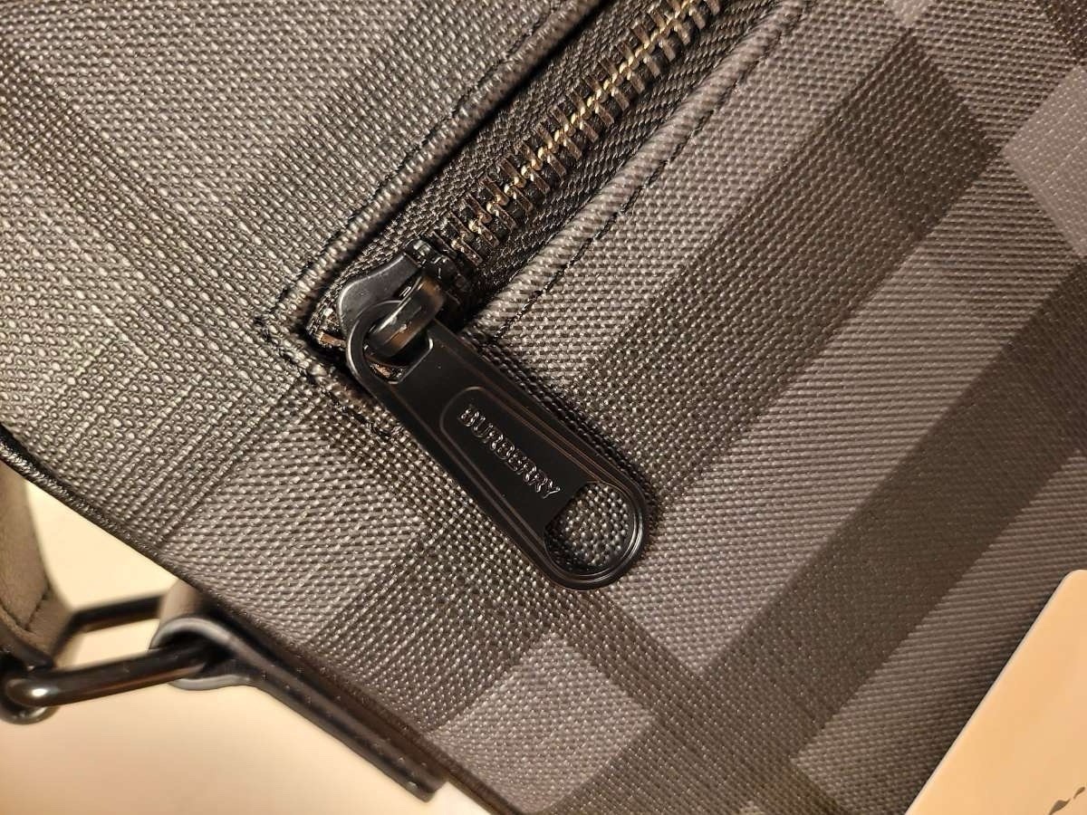 Burberry Gray/Black Check Crossbody Bag Adjustable Strap Zip & Button