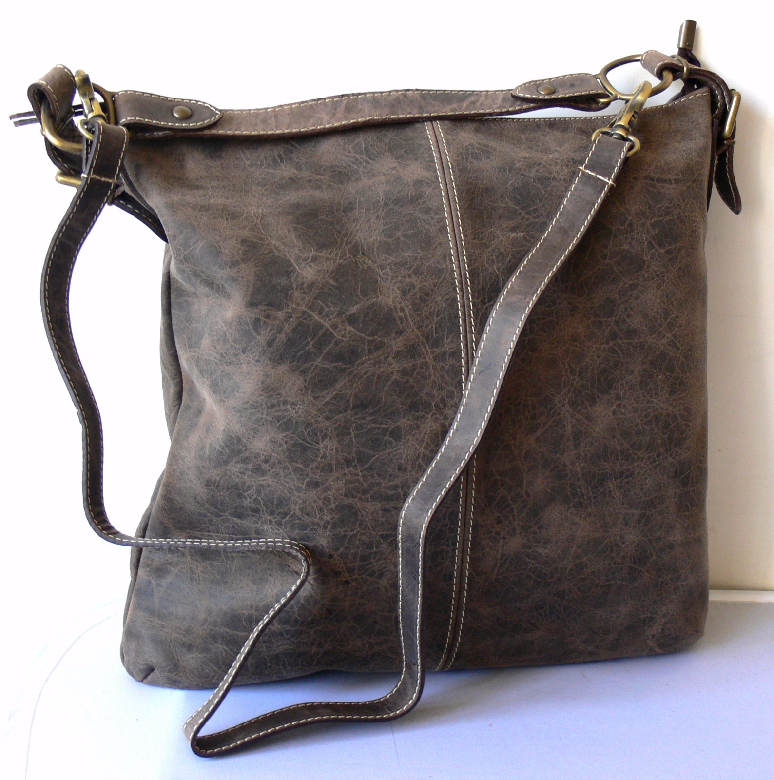 MESSENGER BAG UNISEX SHOULDER HANDLE AGED LEATHER LEATHER WORK BAG