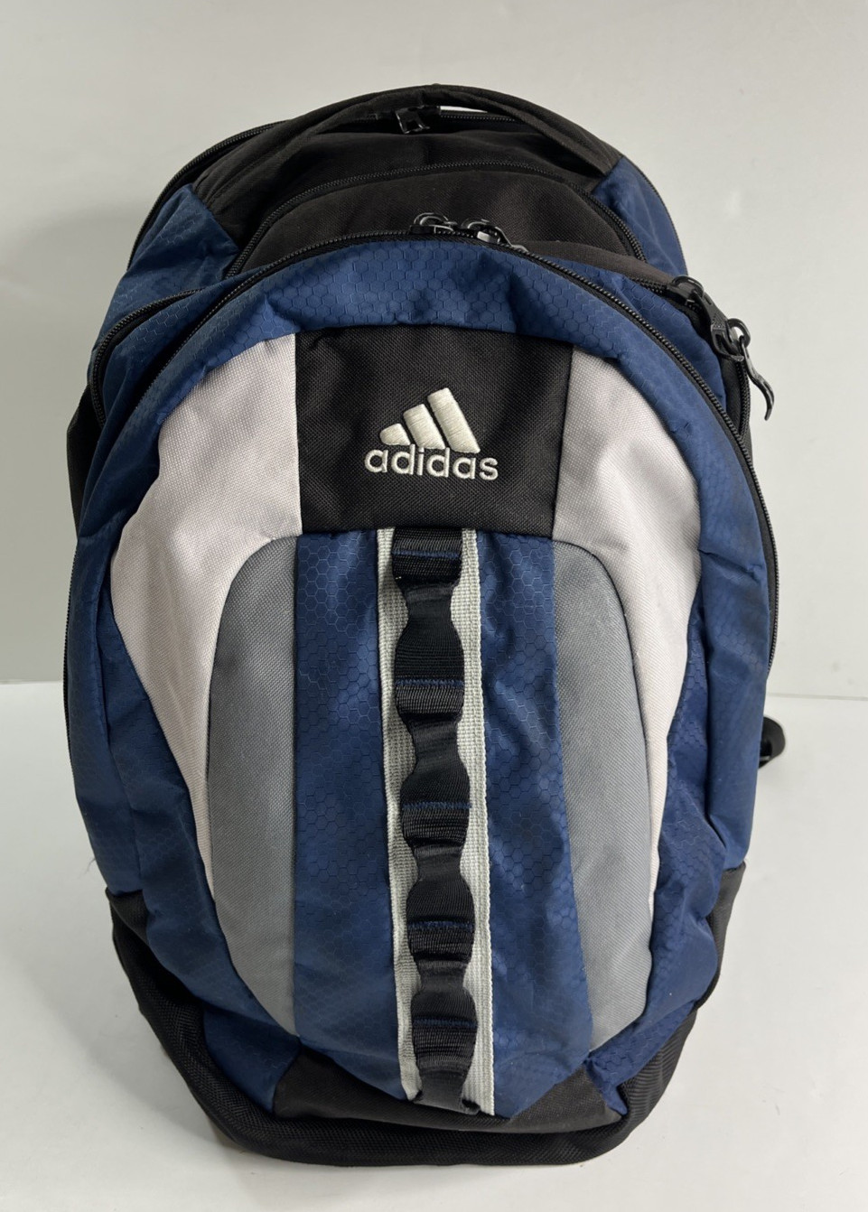 Adidas LoadSpring Backpack Black Blue & White 4 Zipper Compartments